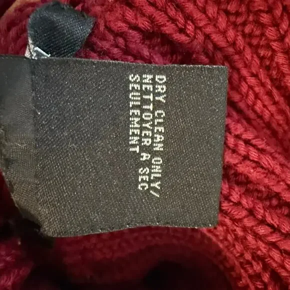 Theory Women's 100% Wool Turtleneck Sweater Burgundy Chunky Rib Knit Large - Picture 5 of 5